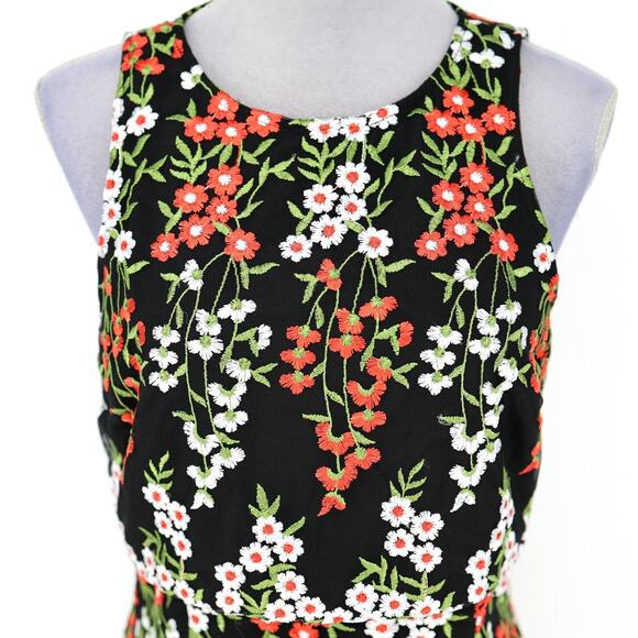 Tahari Dress Womens 10 Black Floral Embroidered Halter with Overlay Lined - Picture 7 of 16